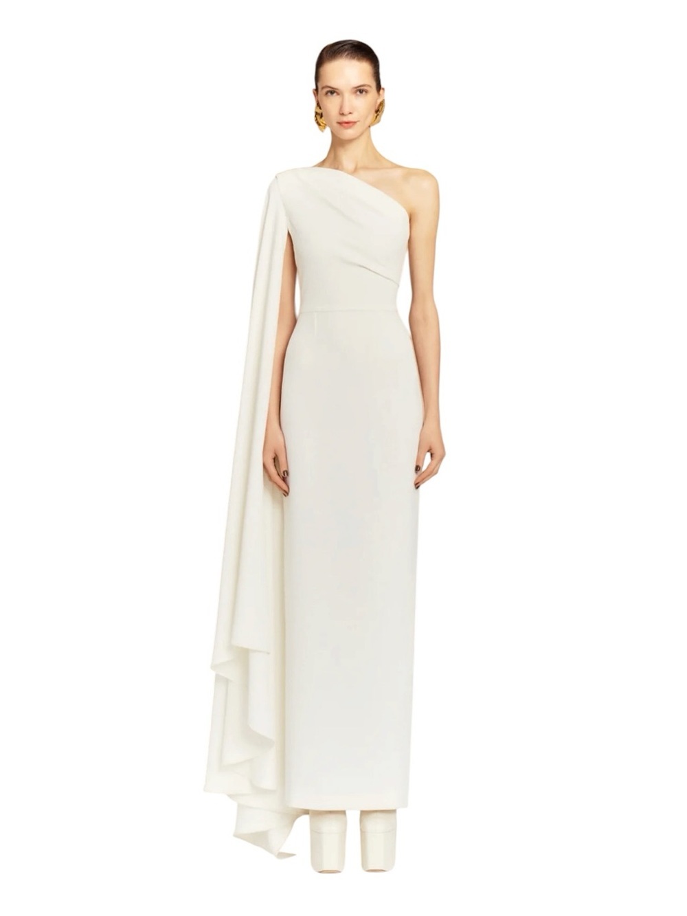 Solace London - Daria Maxi Dress in Cream White One Shoulder Cape Gown US Sz 6